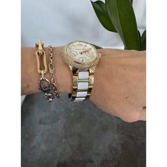 Michael Kors Women's Camille Gold-Tone Acrylic White Bracelet Watch MK5945 - Picture 10 of 15